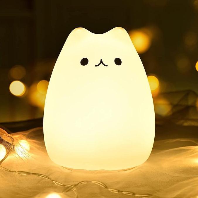 Lampu Tidur LED RGB Cute Cat | Lampu Silikon Model Anak Kucing Gemoy