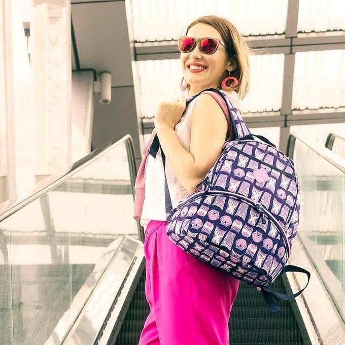 Okiedog Freckles Backpack Triangle Kangaroo Owl Blue/Pink