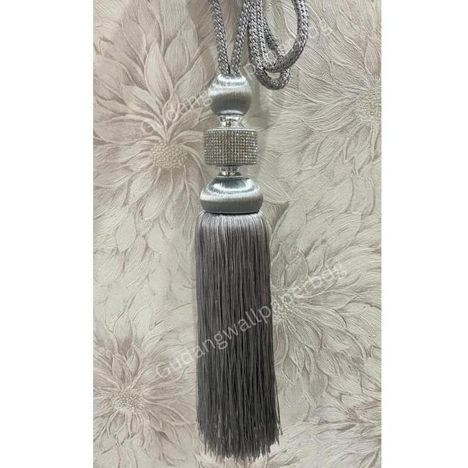 Tassel Tali Gorden Cyrstal Rumbai Mewah Cream Silver Coklat Premium