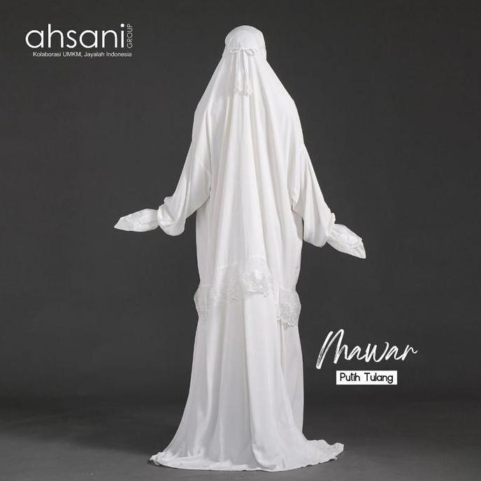 Mukena Terusan Dewasa Ahsani Mawar A20 Rayon Twill Premium Jumbo Putih