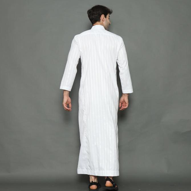 Rev Jubah Pria Gamis  Katun Muslim Thobe Motif Salur Remaja &  Dewasa