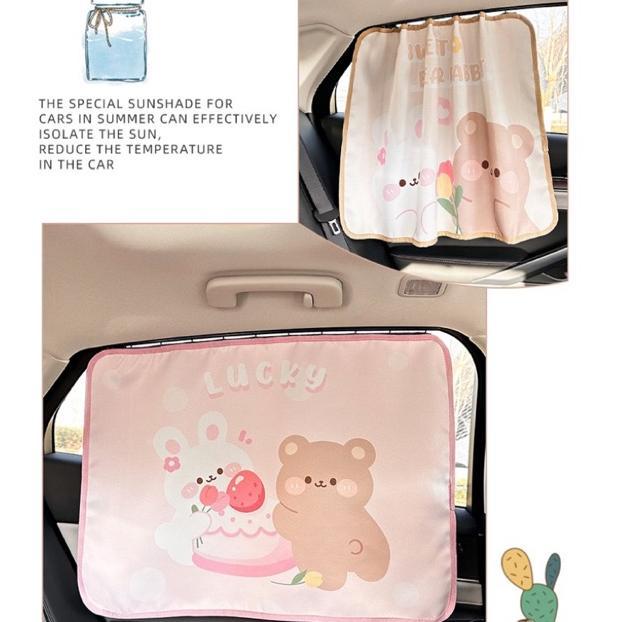 Favorile.id | Cover Tirai Jendela Mobil Dengan Rel / Tirai Mobil Lucu Motif Bear Bunny / Sunshield /