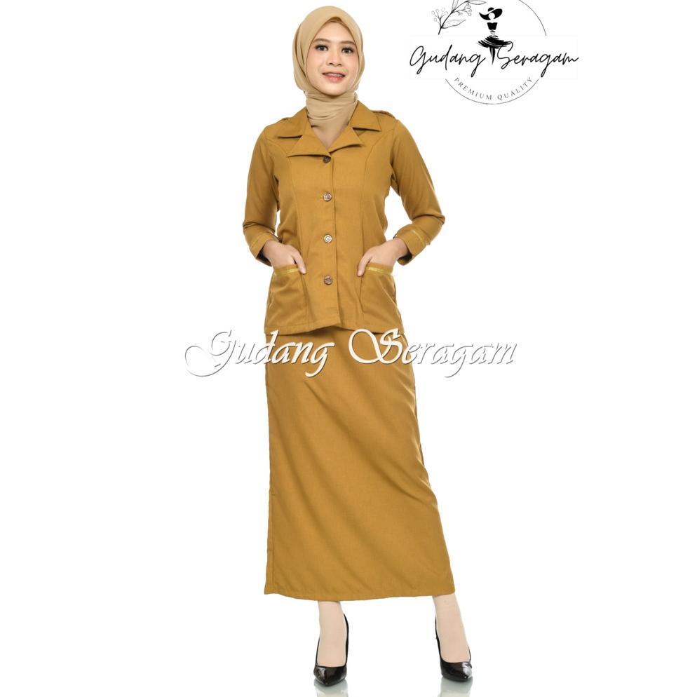Gratong Setelan Rok Pns Wanita Khaki Tua Dan Keki Muda Seragam Pns Wanita Terbaru