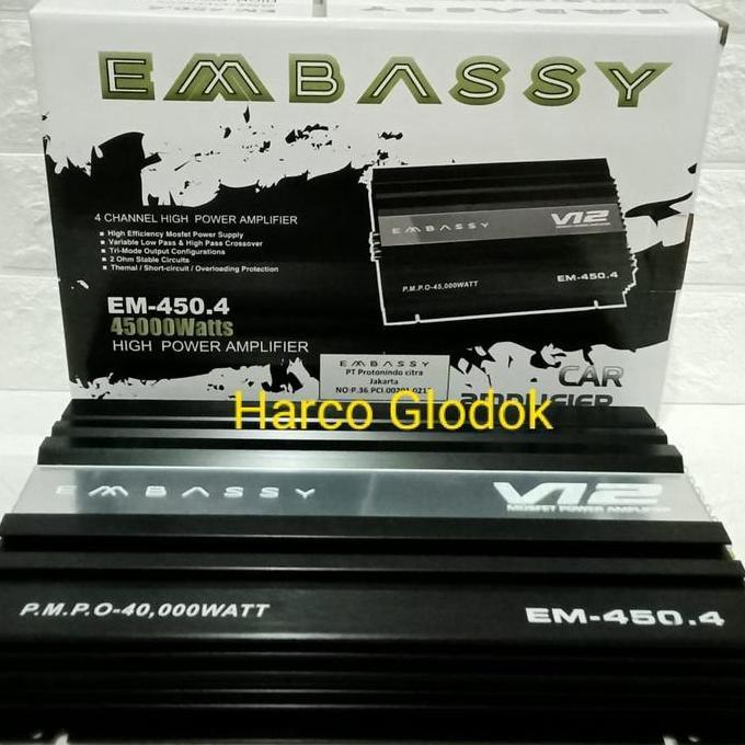* POWER AMPLIFIER 4 CHANEL EMBASSY EM-450 TENAGA BADAK MOSFET EMBASSY ''