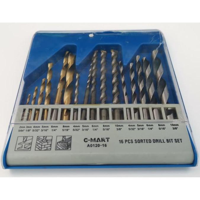 Tools- Cmart Mata Bor Besi Kayu Beton Tembok Set 16 Pcs Taiwan
