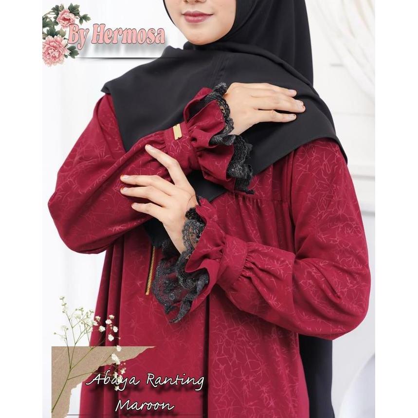 Promo [Abaya Hermosa]Abaya hermosa wolfis embos motif ilalang marun-Abaya merah marun-Abaya syari ma