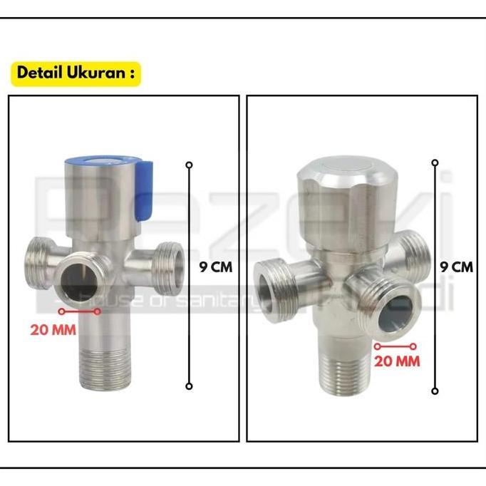 Terlaris - Stop Kran Cabang 3 Stainless Sus304 - Kran Kloset Wastafel
