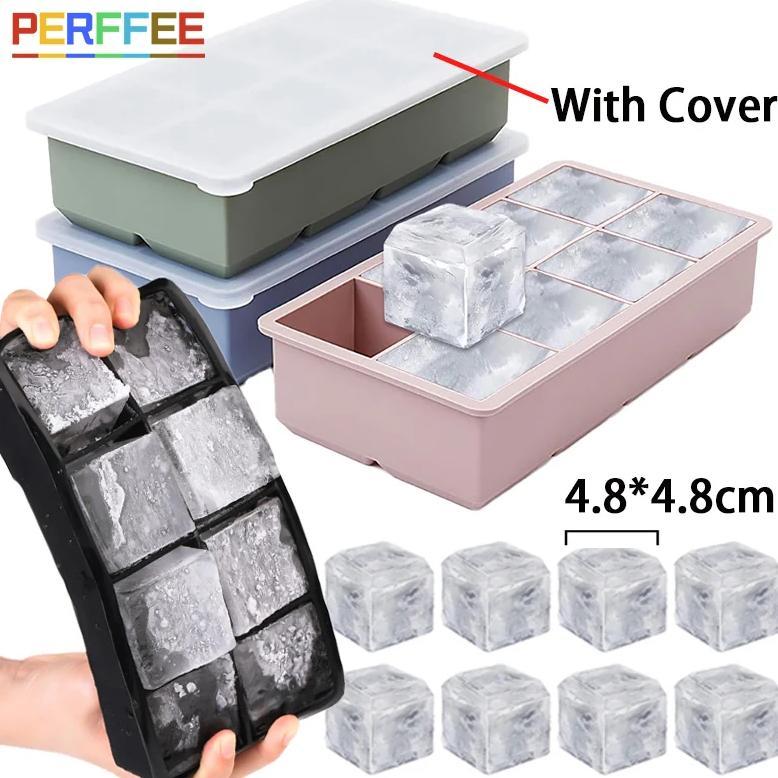 Ice Cube Tray Ice Cube Silicone Molds Ice Cube Maker Square Ice Tray Large Ice Cube 8 Grid Ice Mold 