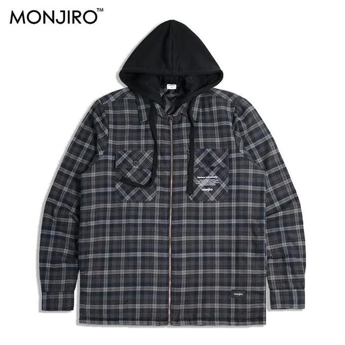 Monjiro - Borgin - Kemeja Flannel hoodie - Shirt Oversize Long Sleveed Pria - Hem Lengan Panjang
