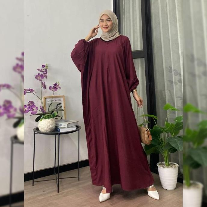 Regreg- Kaftan Polos Rayon - Kaftan Jumbo Busui Lengan Panjang Kaftan Lebaran 2024