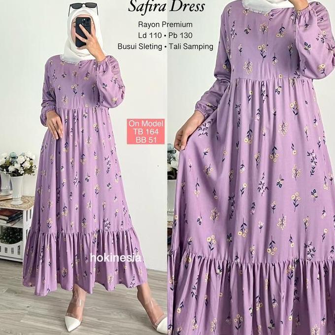Regreg- Safira Dress - Homey Dress - Gamis Rayon Motif Muslim Wanita Midi Rempel Bawah Karet Katun T