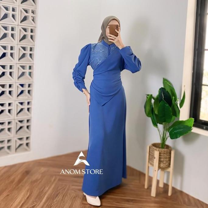 Regreg- Dinara Dress Knit Mix Brokat By Anomstore - Gamis Duyung Elegan Wanita Simpel Melar Kekinian