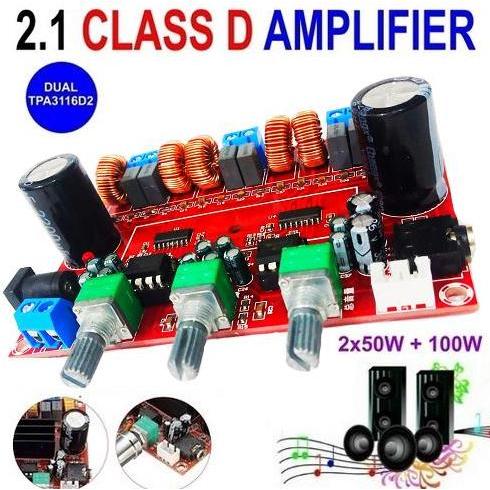 Digital Power Amplifier Subwoofer Board 2.1 Channel TPA3116D2 2x50W + 100W Dc 12-24V Class D Stereo 