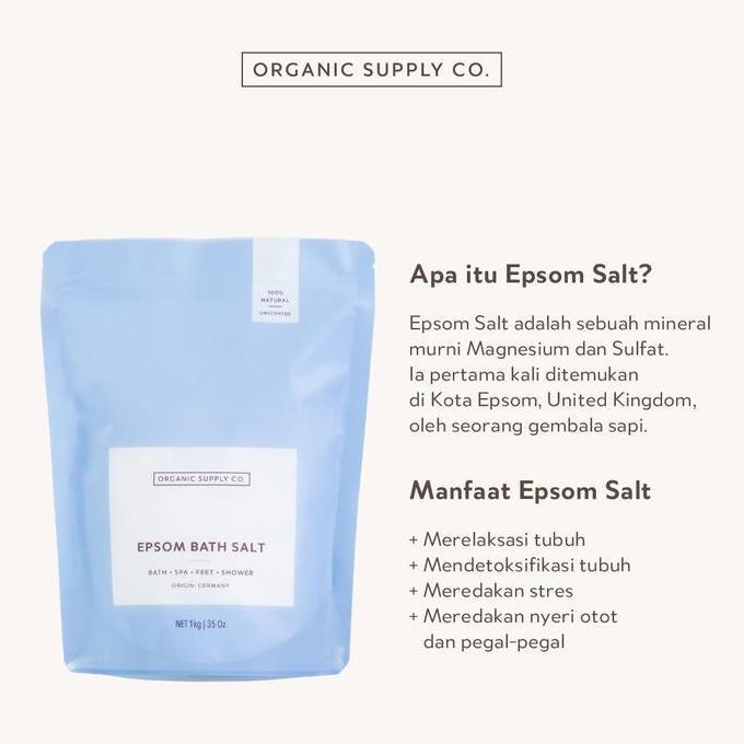Wassw- Organic Supply Co. Epsom Salt: Magnesium, Pure Mineral Relief For Bath & Spa, Garam Epsom Sum