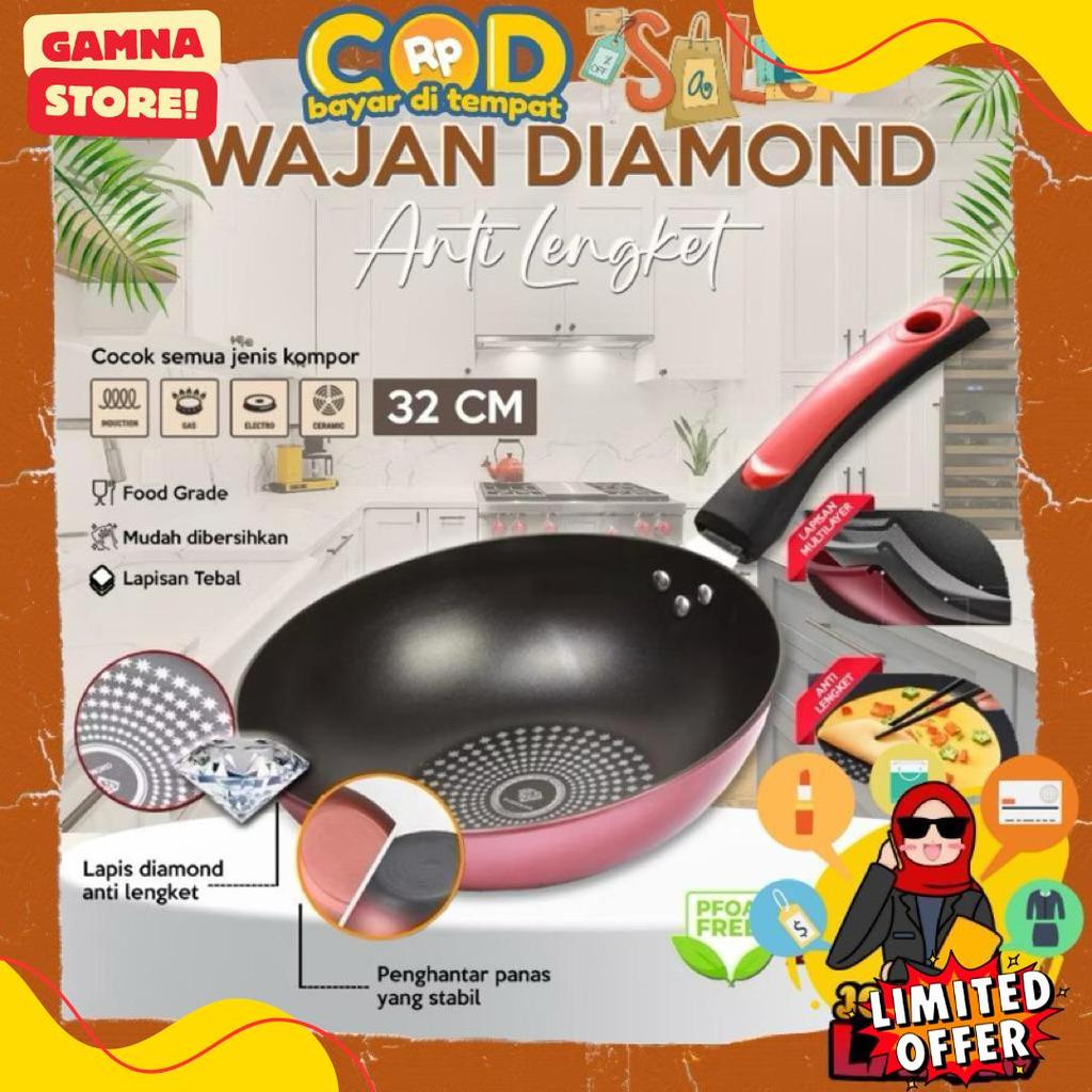 [Joeragan Lapak] Wajan Gagang Diamond 32Cm Penggorengan Anti Lengket Tidak Bau Batu Panci Marble Coa
