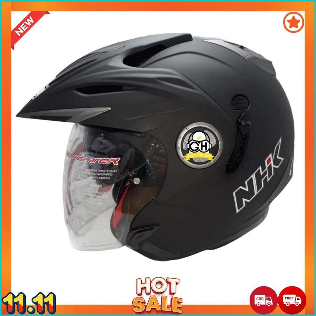 Helm Nhk Halfface Nhk Aviator Solid Hitam Doff Helm Nhk Helm Motor Nhk [H2]