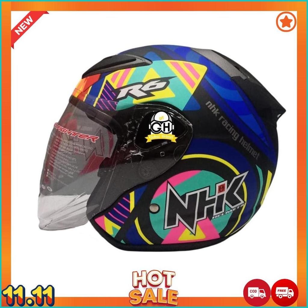 Helm Half Face Nhk R6 R-6 Motif Pigment Black Doff [H2]