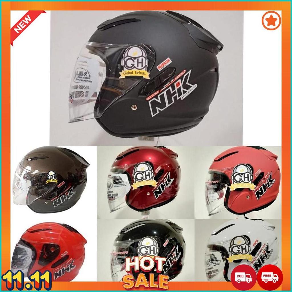 Helm Nhk R1 Solid Polos White Double Visor Half Face Nhk R1 Putih [H2]