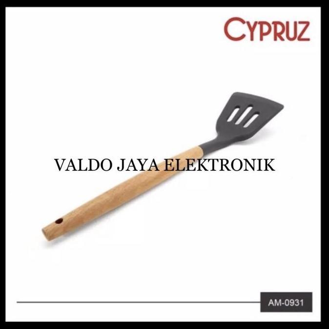 Kualitass- Cyprus Spatula Silicone Turner Lubang Am-0931/Sodet Sutil Silikon Kayu  Hitam Kitchenware