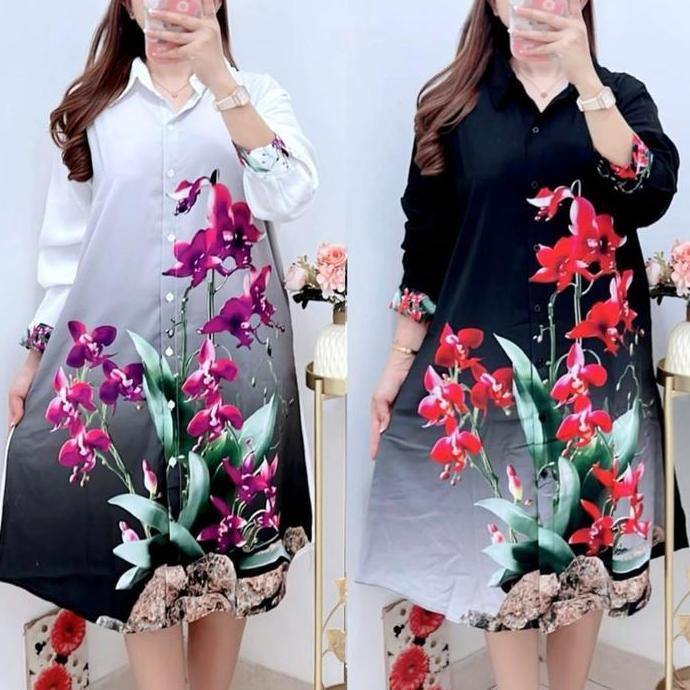 5649 KEMEJA TUNIK SILK MOTIF BUNGA LD120 WANITA|TUNIK JUMBO|TUNIK LD120|TUNIK BAHAN SILK