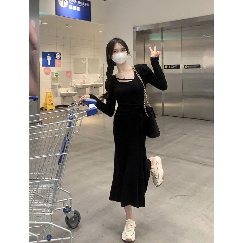 Gaun Wanita Polos Rajut Slimming Dress lebaran dress serut samping panjang- 09