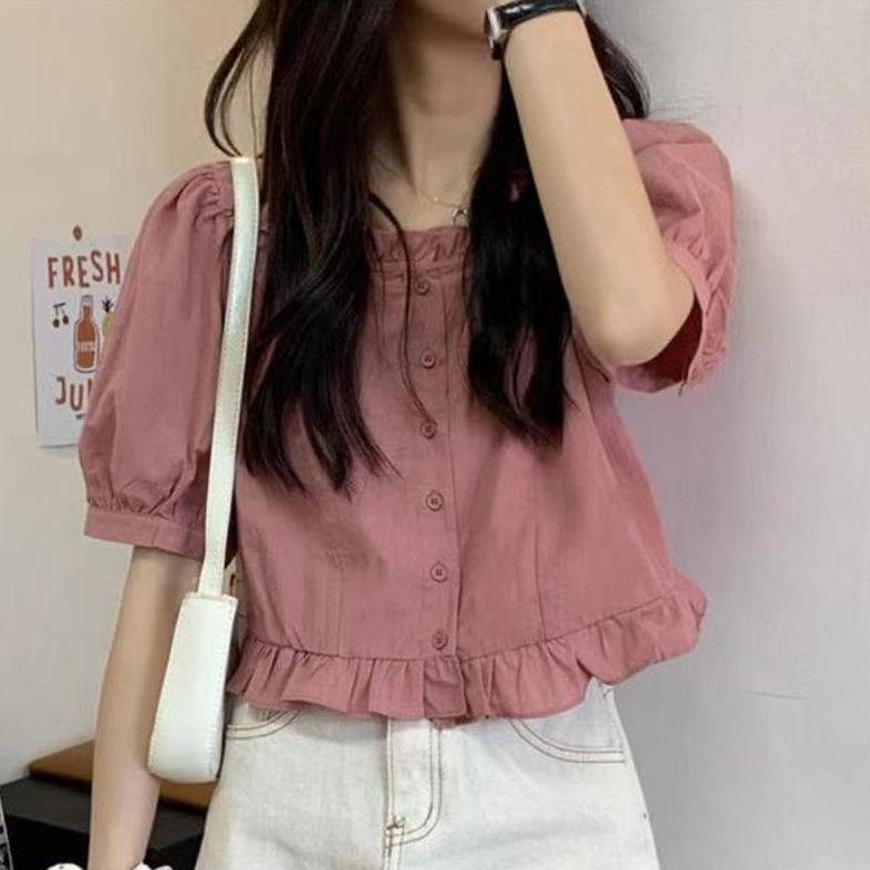 Tahan Lama  Casual Blouse Longgar / Blouse Wanita Puff Lengan Korean