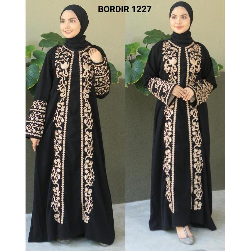 Abaya gamis hitam arab bordir 1227 jetblack saudi adem