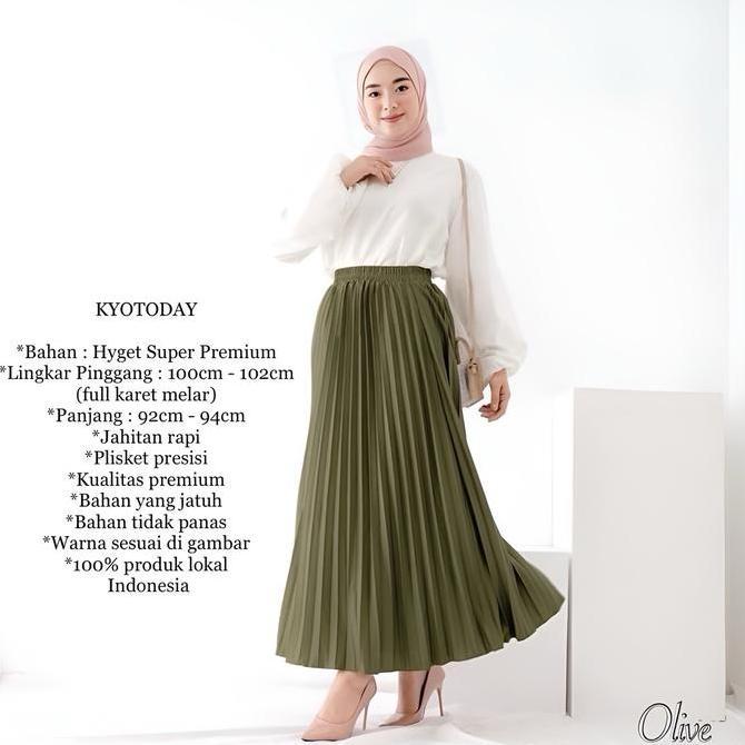 NEW ROK PLISKET PREMIUM WARNA OLIVE MUSLIM WANITA PANJANG BEST