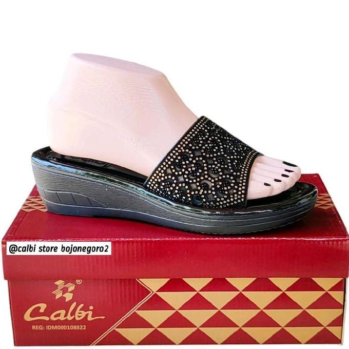 BEST SELLER (( ORIGINAL )) SANDAL WANITA CALBI SELOP HAK SEDANG BERHIAS PERMATA CANTIK & ELEGAN SEND