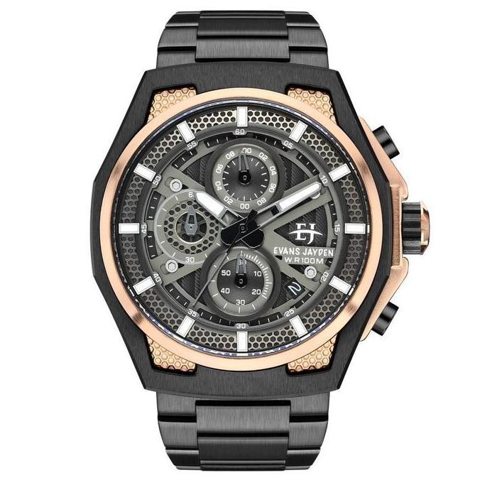 Evans Jayden Jam Tangan Pria EJ 9585 Rantai Stainless Steel Chronograph Kaca Sapphire Water Resistan