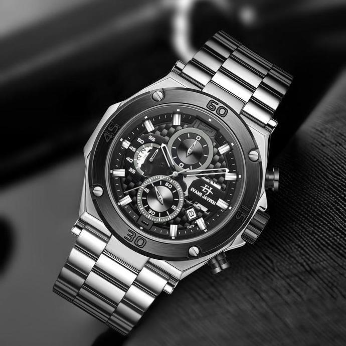 Evans Jayden Jam Tangan Pria EJ 9839 Rantai Stainless Steel Chronograph Kaca Sapphire Water Resistan