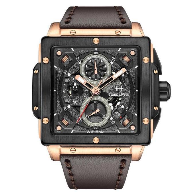 Jam Tangan Pria Evans Jayden 9582 Kulit Kaca Sapphire Chronograph Water Resistant 10 ATM Watches