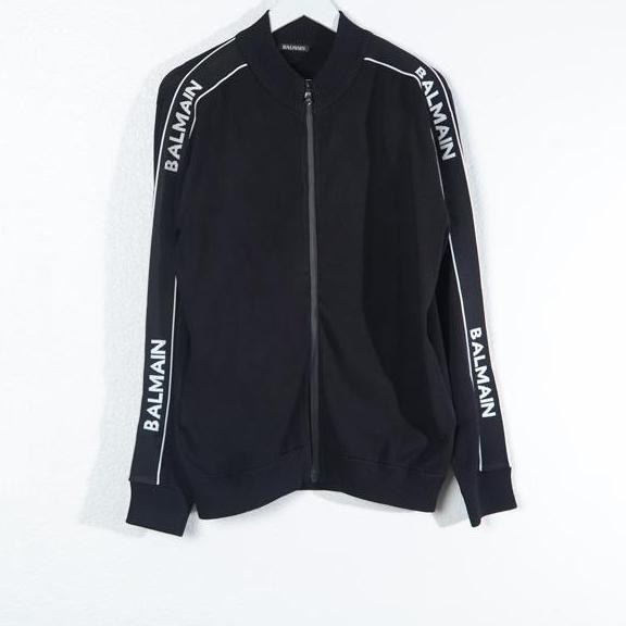 Jaket BALMAIN BAND TAPE TEXT SHOULDER WHITE BLACK ZIP JACKET 100% ORIGINAL