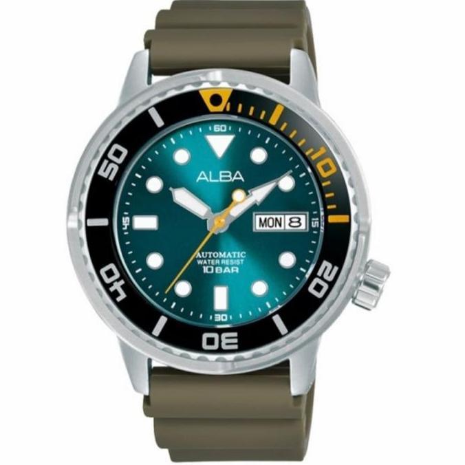 Jam Tangan Pria Alba AL4249X1 Automatic Emerald Green Dial Silicone Strap AL4249