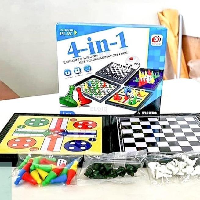 Mainan Board Game Ular Tangga Magnet Magnetic 4 in 1 Catur Ludo Halma