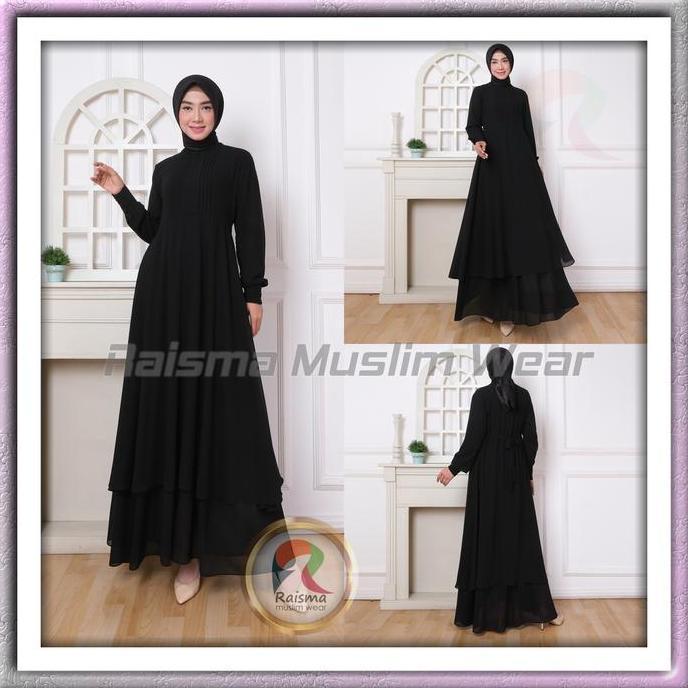 Grosir Raisma - Raisma - Mafaza Gamis Ceruty Polos Wanita 3 Warna Hitam Putih Broken White