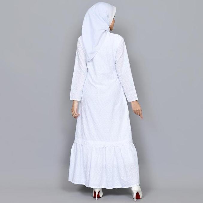 Promo Raisma - Nihan Gamis Putih Katun Bordir Umroh Haji Model Rempel Ayassh Jepang Jilbab Motif Mus