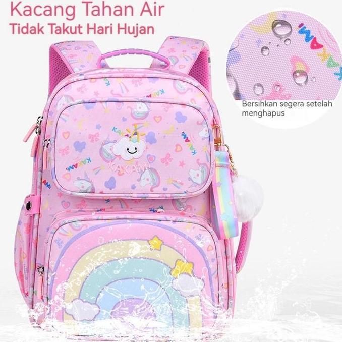 Tas sekolah anak perempuan import model pelangi anti air, tas sekolah anak perempuan SD dan SMP mode