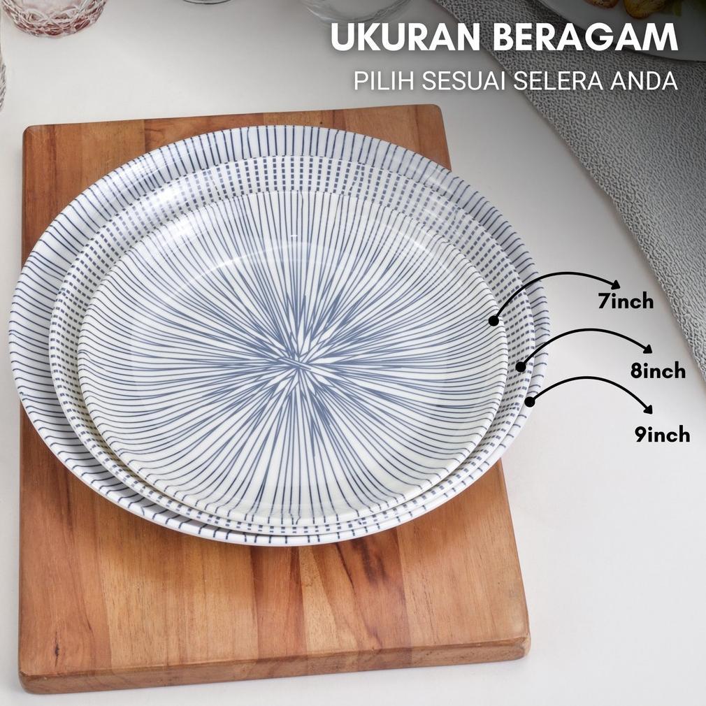 Piring Melamin Saji Motif Garis Mewah Piring Bulat Kue Tahan Panas Tebal