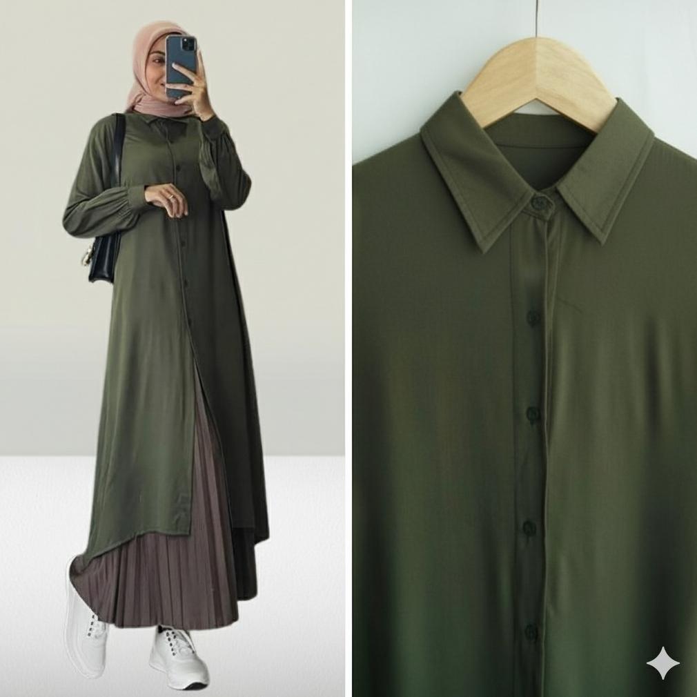 Long Tunik Rayon Twill Neyla Jumbo Full Kancing
