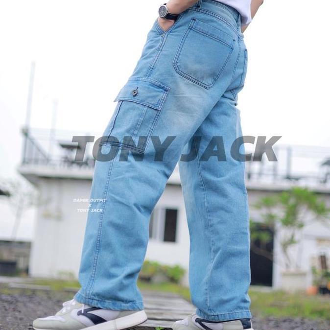 Tony Jack Cargo Pants District Blue - Celana Cargo Loose Jeans Pria Baggy Fit