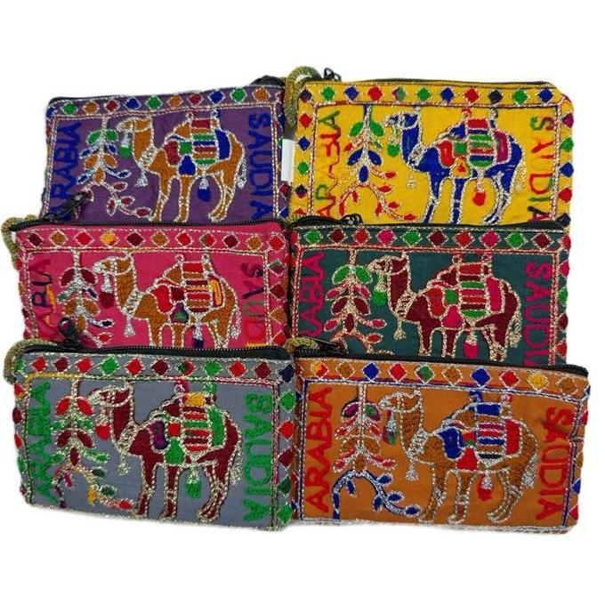 12 Pcs Dompet Unta Mini Etnik Bordir 15X8 Oleh-Oleh Umrah Haji Unik Kartu Manik Uang Dompet Koin Ara