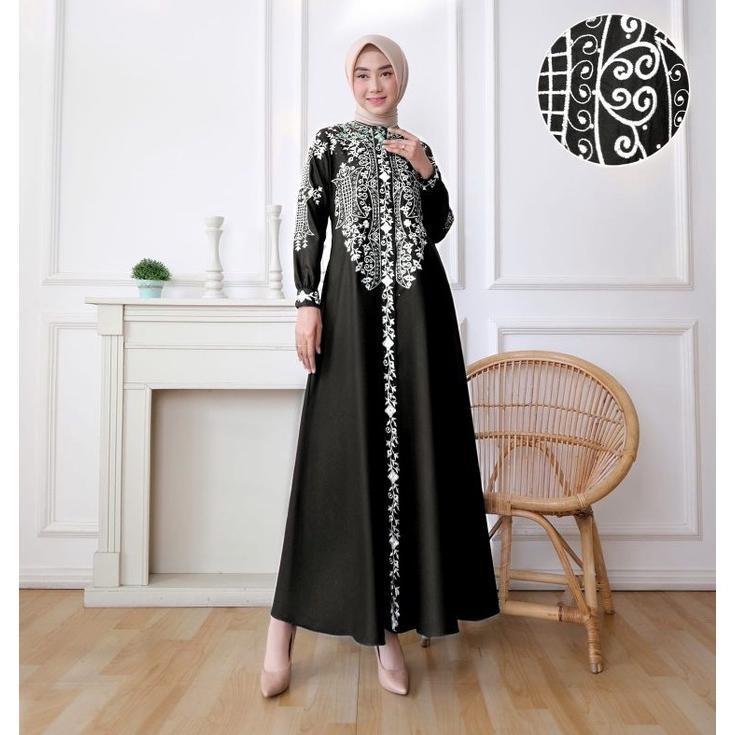 Gamis madina cut raifa motif bordir pintu aceh katun toyobo fashion muslimah