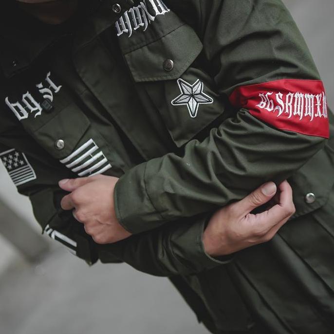 Jacket Parka Army Korea Pria | Jaket Parka Bordir Canvas Hijau BGSR