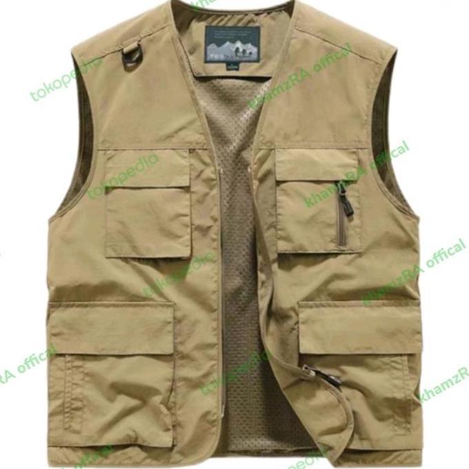 KhamzRA Official Rompi Motor Vest Pria Bahan Katun Dreel Taslan Hitam Hijau Army Cream Abu Gray Size