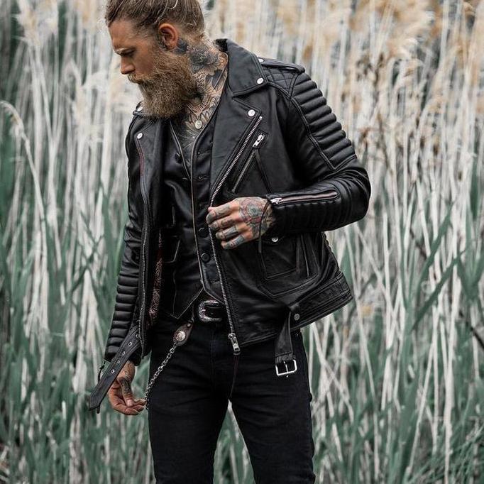 JAKET KULIT RAMONES ROCK ASLI DOMBA SUPER UNTUK PRIA MOTOR ORINAL Casual Keren