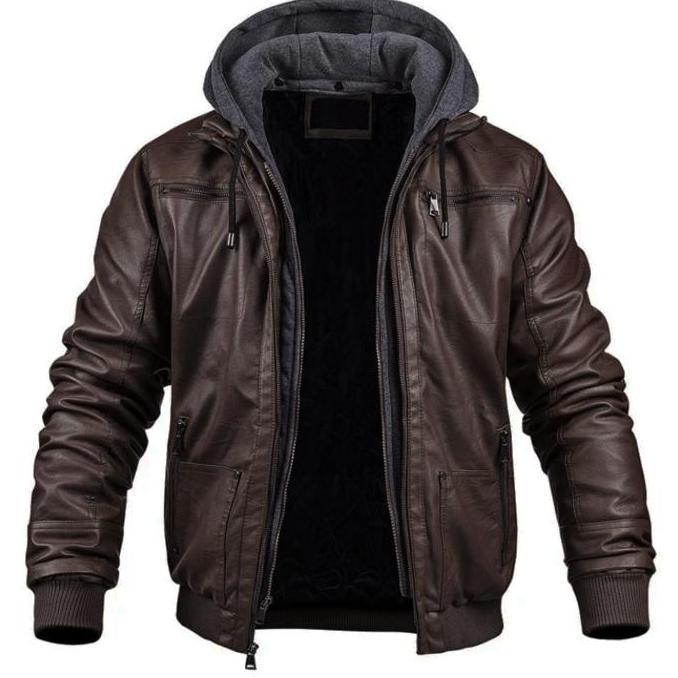 jaket kulit hoodie pria asli domba