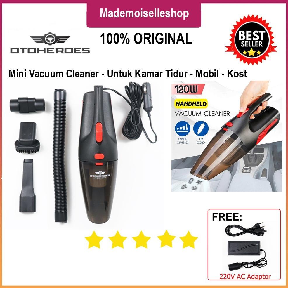 Paket Mini Vacuum Cleaner 12V 120W - F0025 - Red + Adaptor Listrik Car Lighter to AC 220V - Vakum Mo