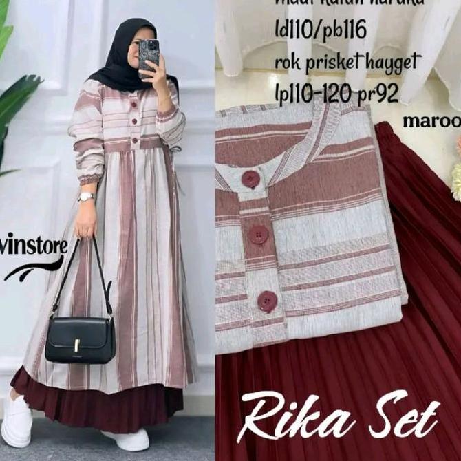 RIKA SET ROK PLISKET MIX TUNIK KATUN HARUKA Atasan&rok Setelan