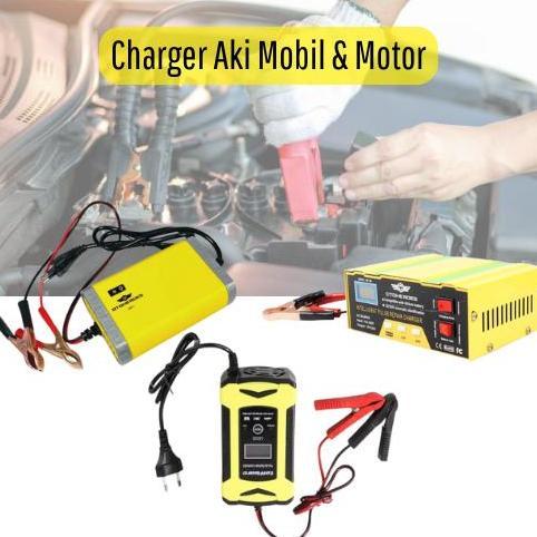 Charger Accu Otomatis Alat Cas Casan Aki Mobil Motor 110V-250V Car Kabel Kendaraan